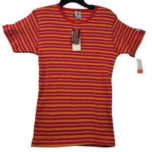 Rare Vintage 90s Levis Size Large Slim Ribs Women Striped Tee USA Deadstock New